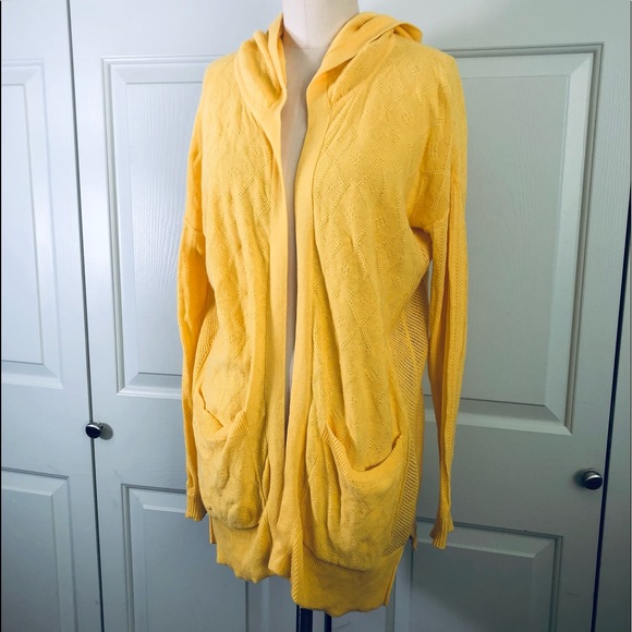 Anthro Sparrow Cardigan Hoodie Pockets Diamond Design Sweater Yellow Size XS - Picture 1 of 11